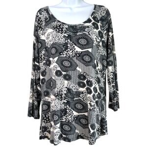 Parsley and Sage Tunic‎ Top Sz L Abstract Geometric Floral Boho Artsy Stretch